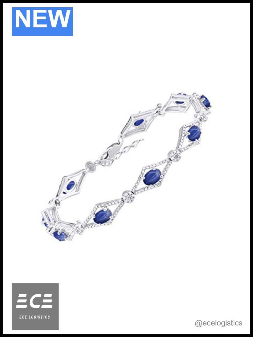 Sterling Silver Tennis Bracelet with Diamonds & Gemstones Adjustable 7-8 Inch